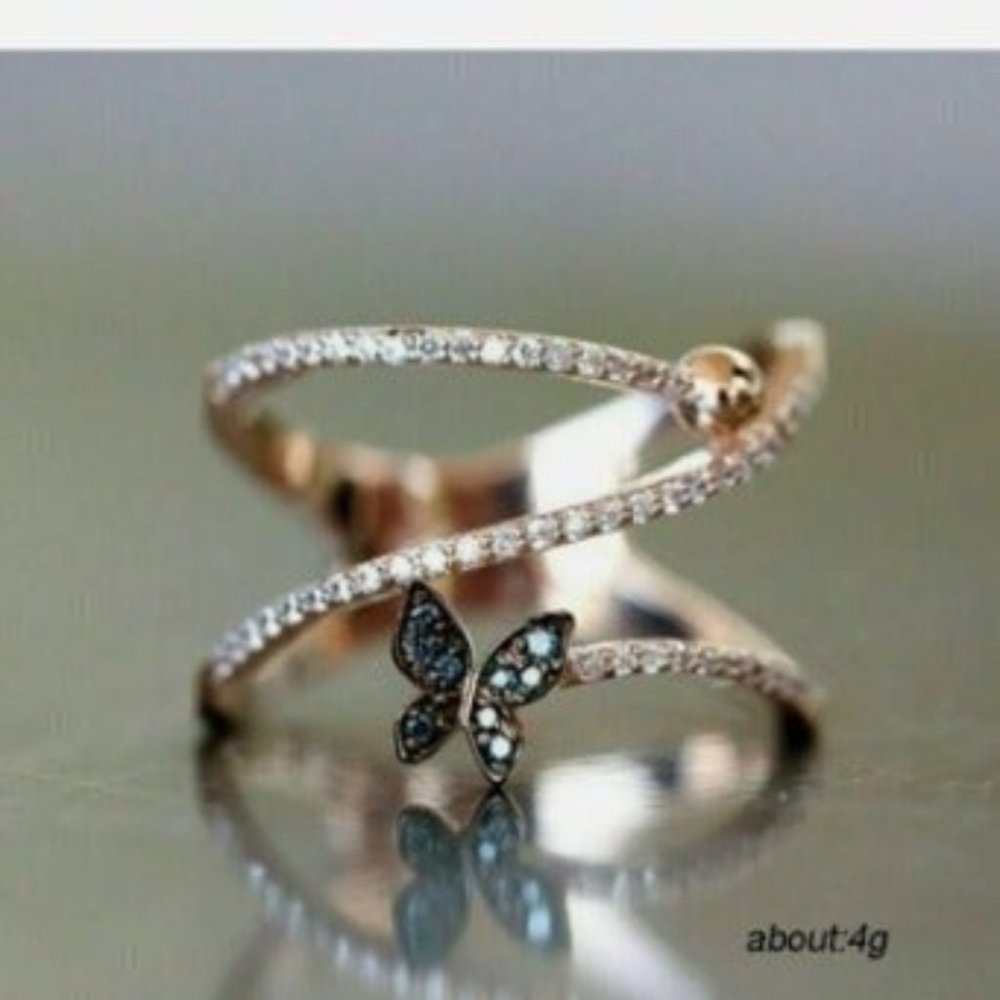 Romantic Rose Gold Butterfly Twist Ring - Picture 2 of 2